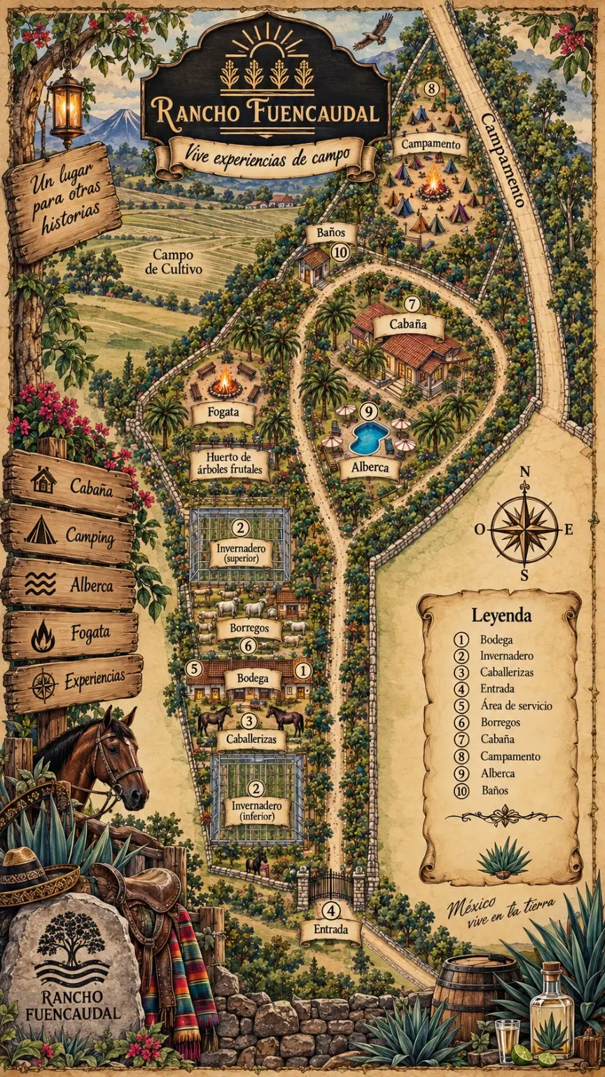 Mapa ilustrado con la distribución de Rancho Fuencaudal